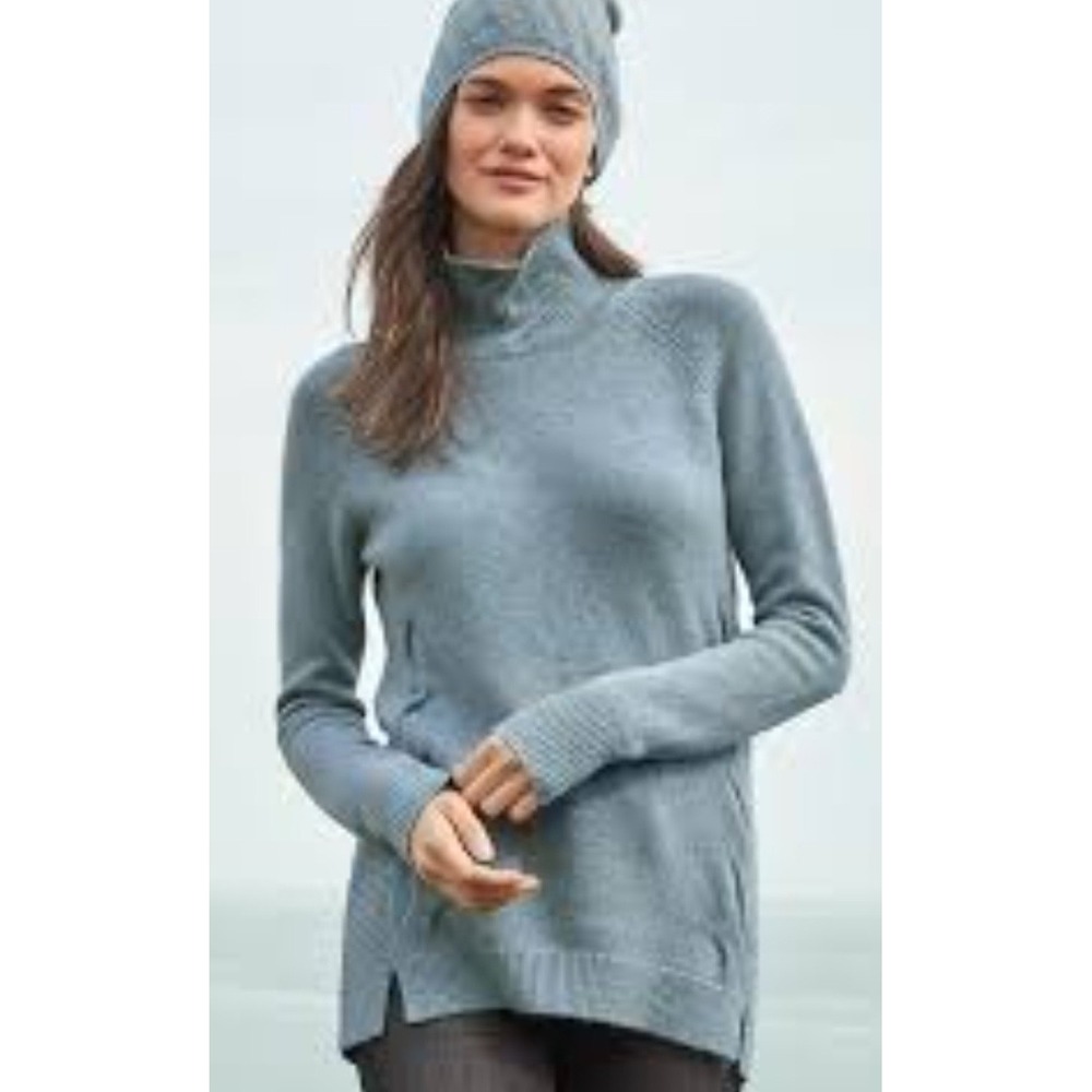 Garnet Hill 100% Cashmere Gray Turtleneck Side Cable Knit Sweater Womens Small